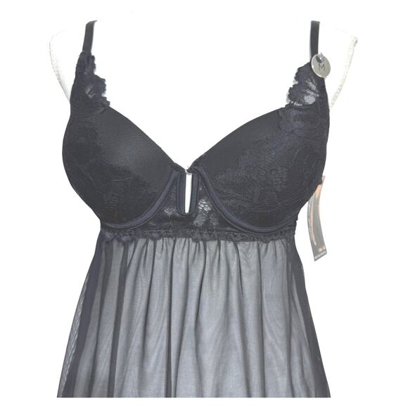 Marilyn Monroe Black Lace Mega Push-Up Sheer Babydoll Lingerie Size M - Picture 5 of 12